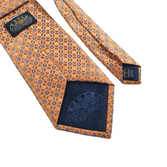 Eagle Shirtmakers All Silk Orange Blue Geometric Pattern Men Designer Necktie - Picture 5 of 5